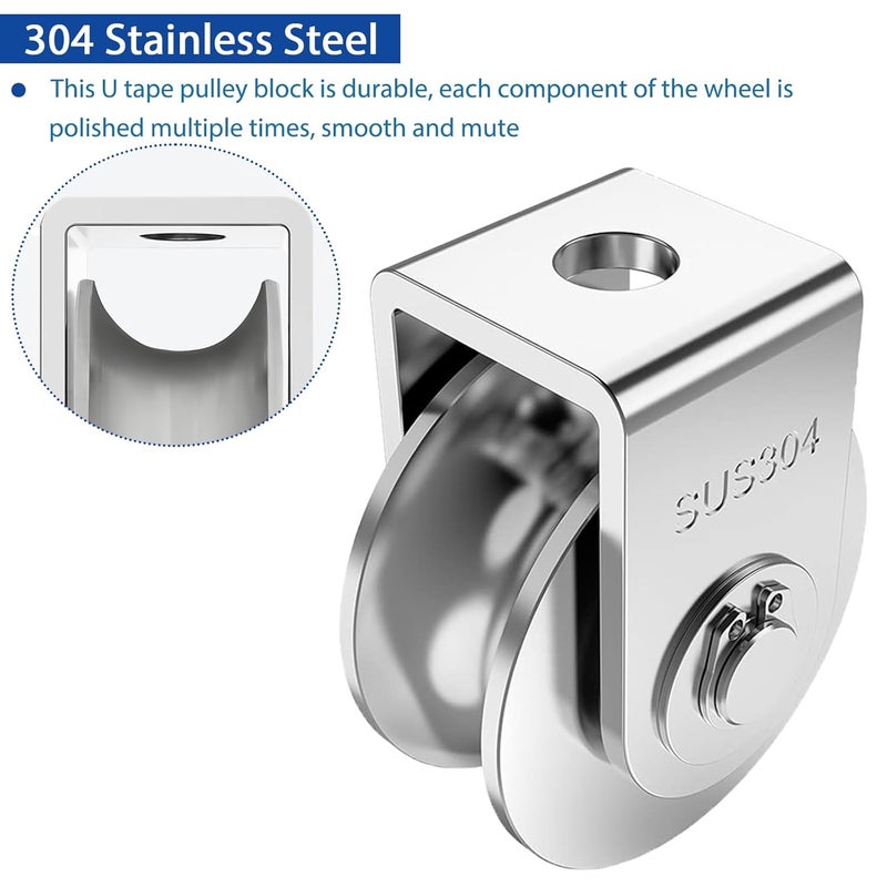 V-chen 2 Pack 2 Inch Pulley Block U Grooved Wheel Pulley, 304 Stainless Steel Pulley Roller, Heavy Duty Caster Wheels Sliding Gate Rollers for Material Handling and Moving Lifting Loading 880lb/400 Kg - Image 3